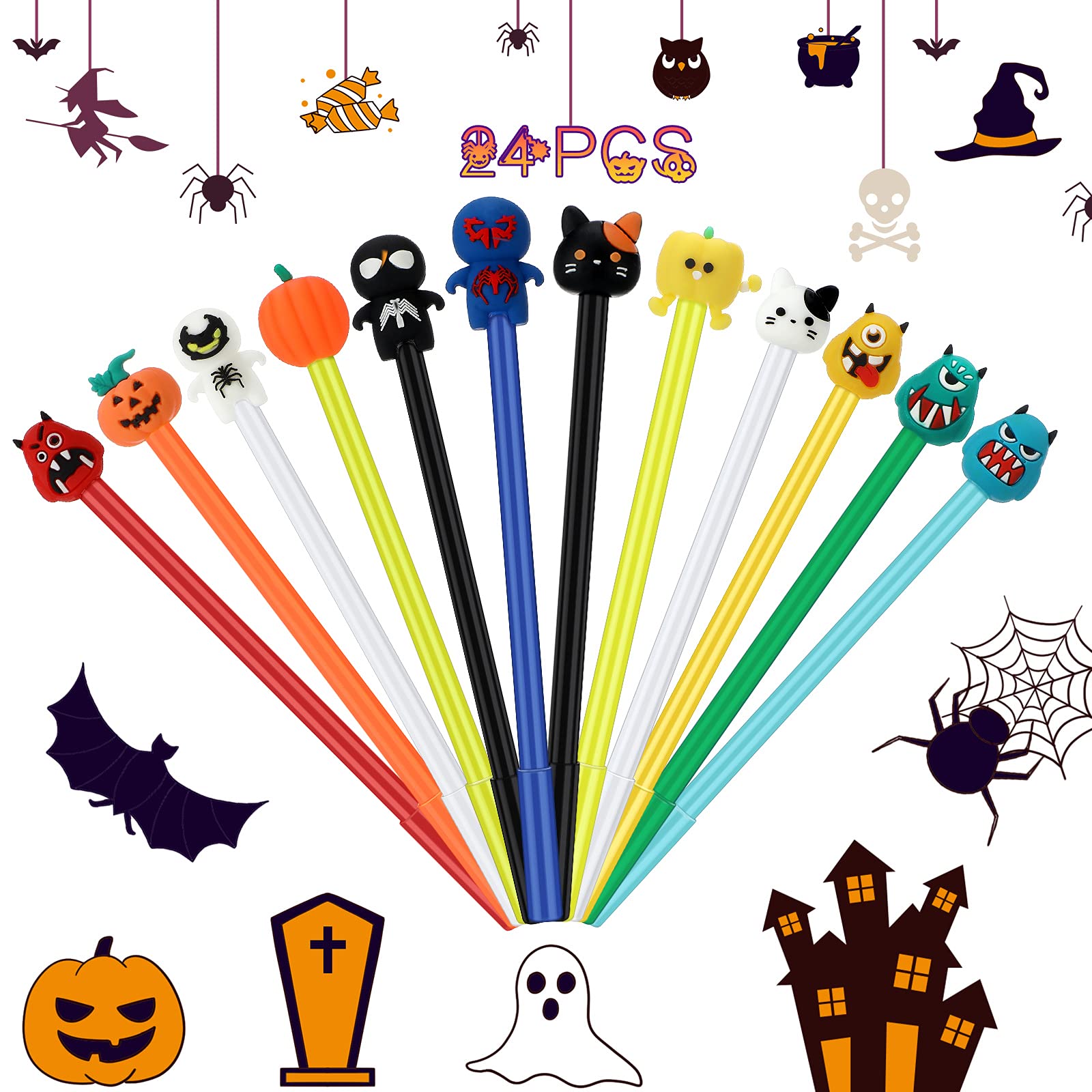 Censen Halloween Pens Fun Halloween Pumpkin Roller Ball Pens Cute Cartoon Cat Ghost Gel Ink Pens Novelty Rollerball Pens For Stu